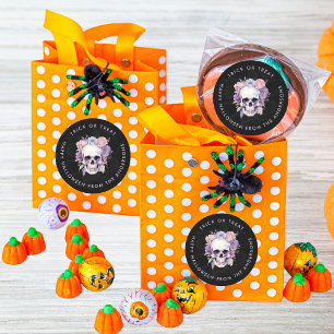 Floral & Skull Gothic Halloween Trick or treat Ronde Sticker