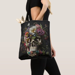 Floral Skull Gothic Pagan Monogram Initialen Draagtas