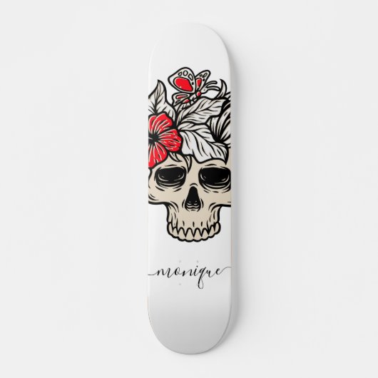  Floral Skull Gothic Skeleton Trendy Name Skateboard (Voorkant)