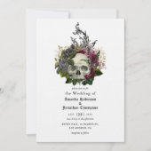 Floral Skull Halloween Gothic Wedding Invitation Kaart (Voorkant)
