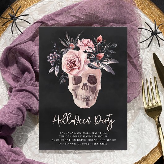 Floral Skull Halloween Party Kaart
