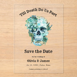 Floral Skull Halloween Wedding Save the Date Acryl Uitnodigingen