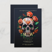 Floral Skull Monogram Halloween Wedding Kaart (Voorkant / Achterkant)