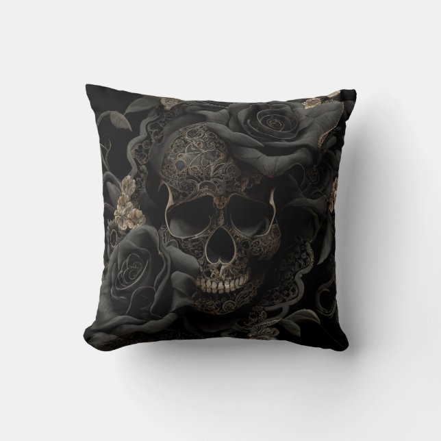 Floral Skull Pillow Kussen (Voorkant)