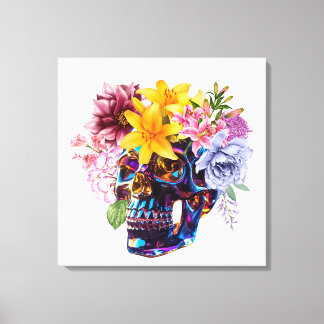 FLORAL SKULL RADIANCE CANVAS AFDRUK