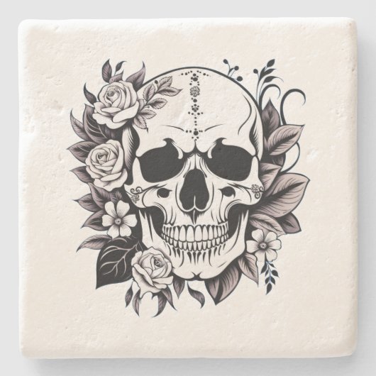 Floral Skull Stenen Onderzetter (Voorkant)