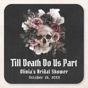 Floral Skull Till Death Do Us Part Vrijgezellenfee Vierkante Kartonnen Onderzetter