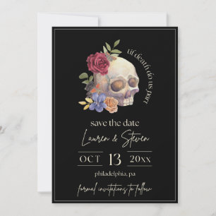 Floral Skull Tot de dood ons Deel Save the Date Kaart