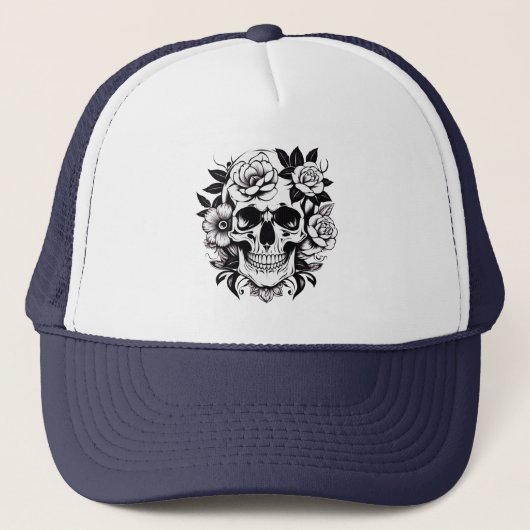 Floral Skull Trucker Hoed Trucker Pet (Voorkant)