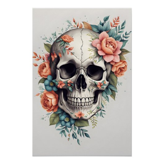 Floral Skull Unieke muurkunst Perfect Poster (Voorkant)