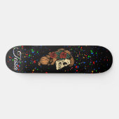 Floral Skull Woman Splatter Script Monogram Naam Skateboard (Horizontaal)