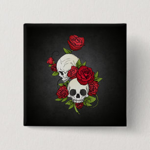 Floral Skulls Dia de los Muertos Button