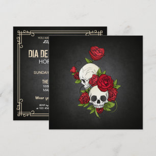 Floral Skulls Dia de los Muertos Party Invitation Kaart