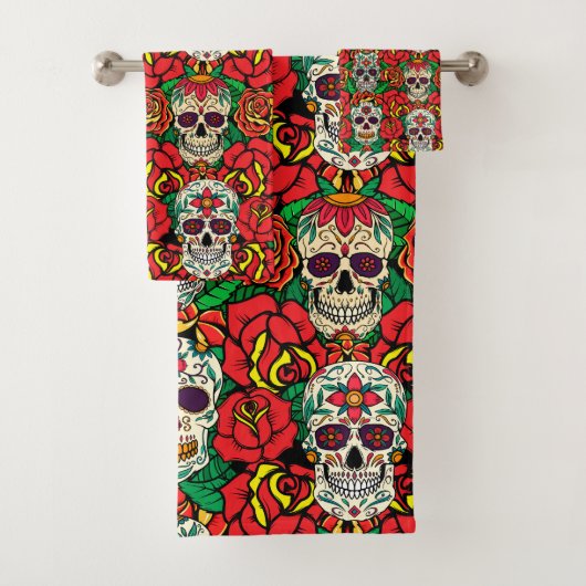 Floral Skulls Pattern Bad Handdoek (Insitu)