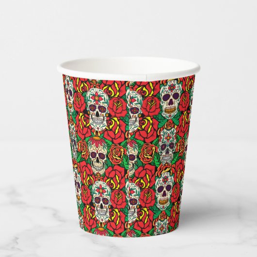 Floral Skulls Pattern Papieren Bekers (Rechts)