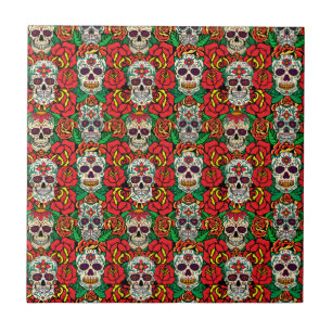Floral Skulls Pattern Tegeltje