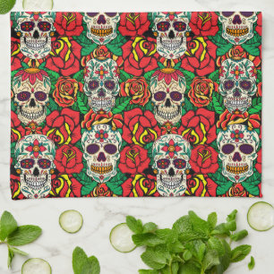 Floral Skulls Pattern Theedoek