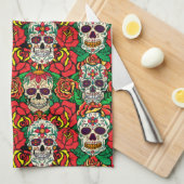 Floral Skulls Pattern Theedoek (Quarter Fold)
