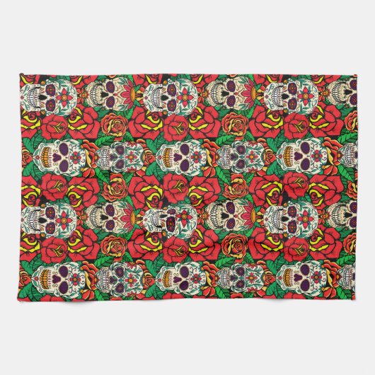 Floral Skulls Pattern Theedoek (Horizontaal)