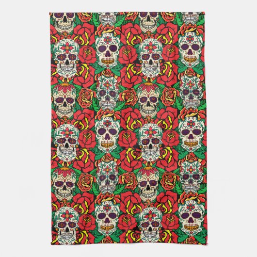 Floral Skulls Pattern Theedoek (Verticaal)