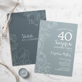Floral Slate Blue Surprise 40e verjaardag Kaart