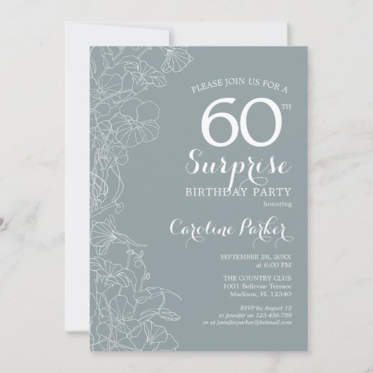 Floral Slate Blue Surprise 60e verjaardag Kaart (Voorkant)