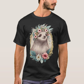 Floral Sloth Flower Crown Cute Watercolor T-shirt