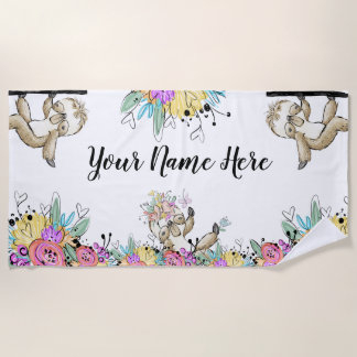 Floral Sloth gepersonaliseerd Strandlaken