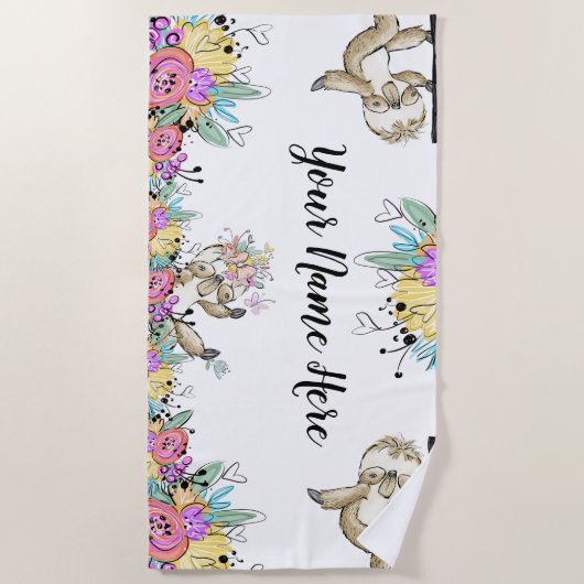 Floral Sloth gepersonaliseerd Strandlaken (Voorkant)