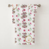 Floral SLOTH Monogram Pattern Girls Nursery Room Bad Handdoek (Insitu)