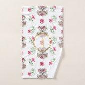 Floral SLOTH Monogram Pattern Girls Nursery Room Bad Handdoek (Handdoek)