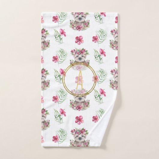 Floral SLOTH Monogram Pattern Girls Nursery Room Bad Handdoek (Handdoek)