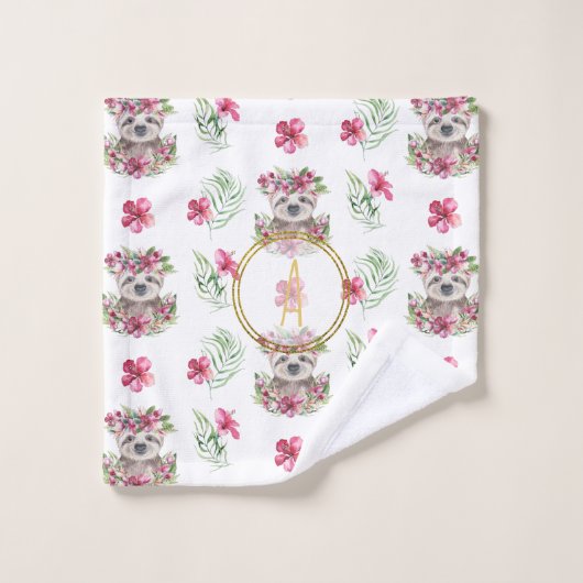 Floral SLOTH Monogram Pattern Girls Nursery Room Bad Handdoek (Wasdoekje)