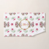 Floral SLOTH Monogram Pattern Girls Nursery Room Bad Handdoek (Handdoek)