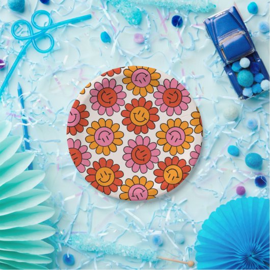 Floral Smile 70s Girly Pattern Hippie Papieren Bordje (Feest)