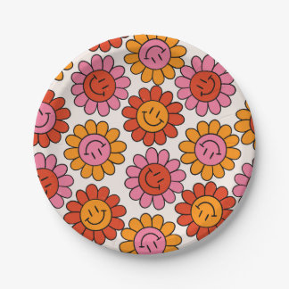 Floral Smile 70s Girly  Pattern Hippie Papieren Bordje