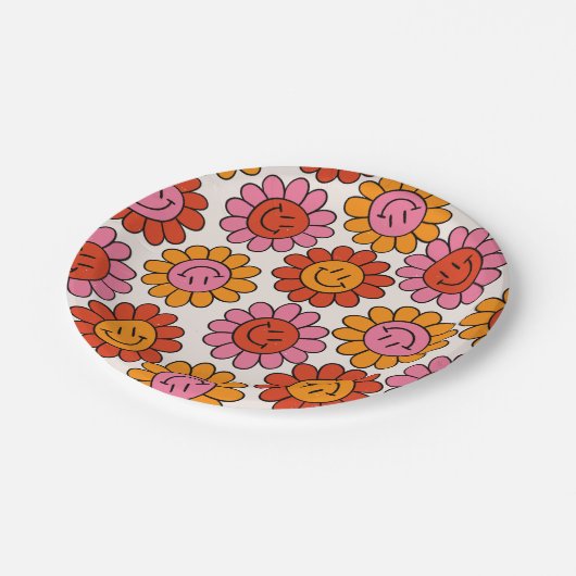 Floral Smile 70s Girly Pattern Hippie Papieren Bordje (Gekanteld)
