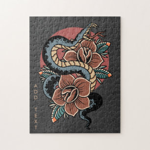 Floral Snake Mystic Grunge Illustratie Esoteric Legpuzzel