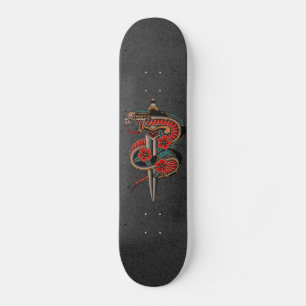 Floral Snake & Sword Grunge Illustratie Esoteric Skateboard