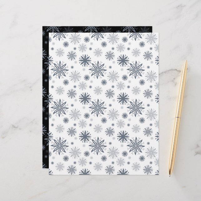Floral Snowflake White en Black Scrapbook Paper (Voorkant / Achterkant in situ)