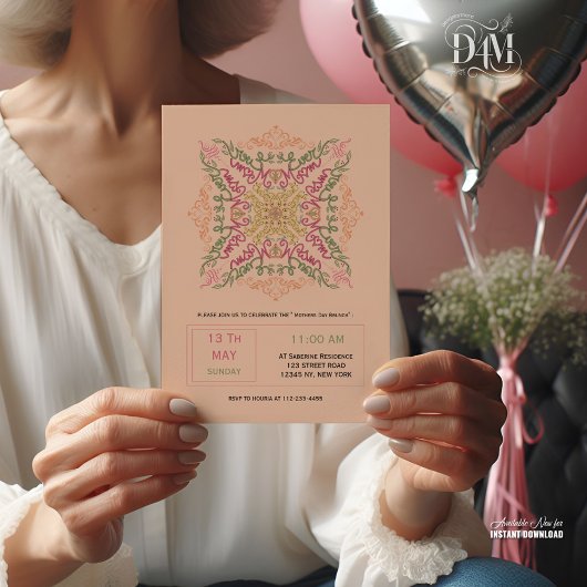 Floral Soft peach kaleidoscopic Script Best Mom  Kaart