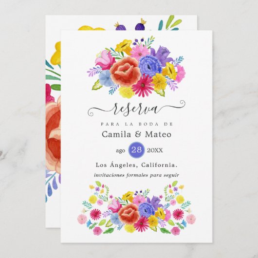 Floral Spain Fiesta Wedding Save The Date (Voorkant / Achterkant)
