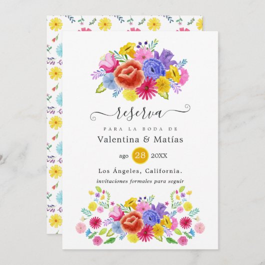 Floral Spain Fiesta Wedding Save The Date (Voorkant / Achterkant)