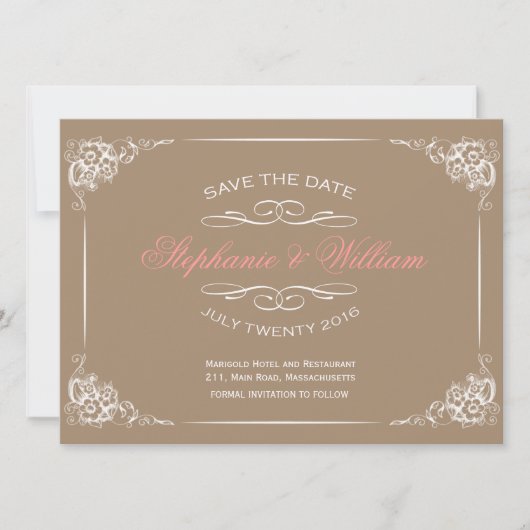  Floral sparen de Kaart van de Datum in Mocha (Voorkant)