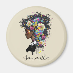 Floral Sparking African American Woman Magneet