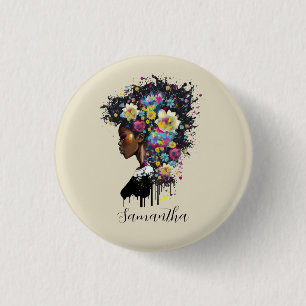 Floral Sparking African American Woman Ronde Button 3,2 Cm
