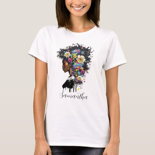 Floral Sparking African American Woman T-shirt (Voorkant)