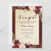 Floral Sparkle Bourgogne Baby shower Invitation (Devant)