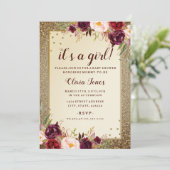 Floral Sparkle Bourgogne Baby shower or Invitation (Debout devant)