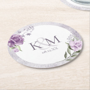 Floral Sparkle Wedding Initialen Mauve ID889 Ronde Kartonnen Onderzetter